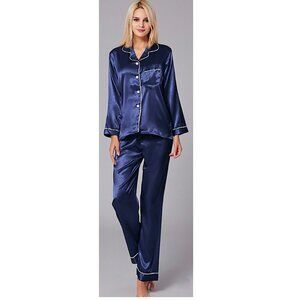 (3 for $30) AMAZON, Navy blue satin silk pyjamas set